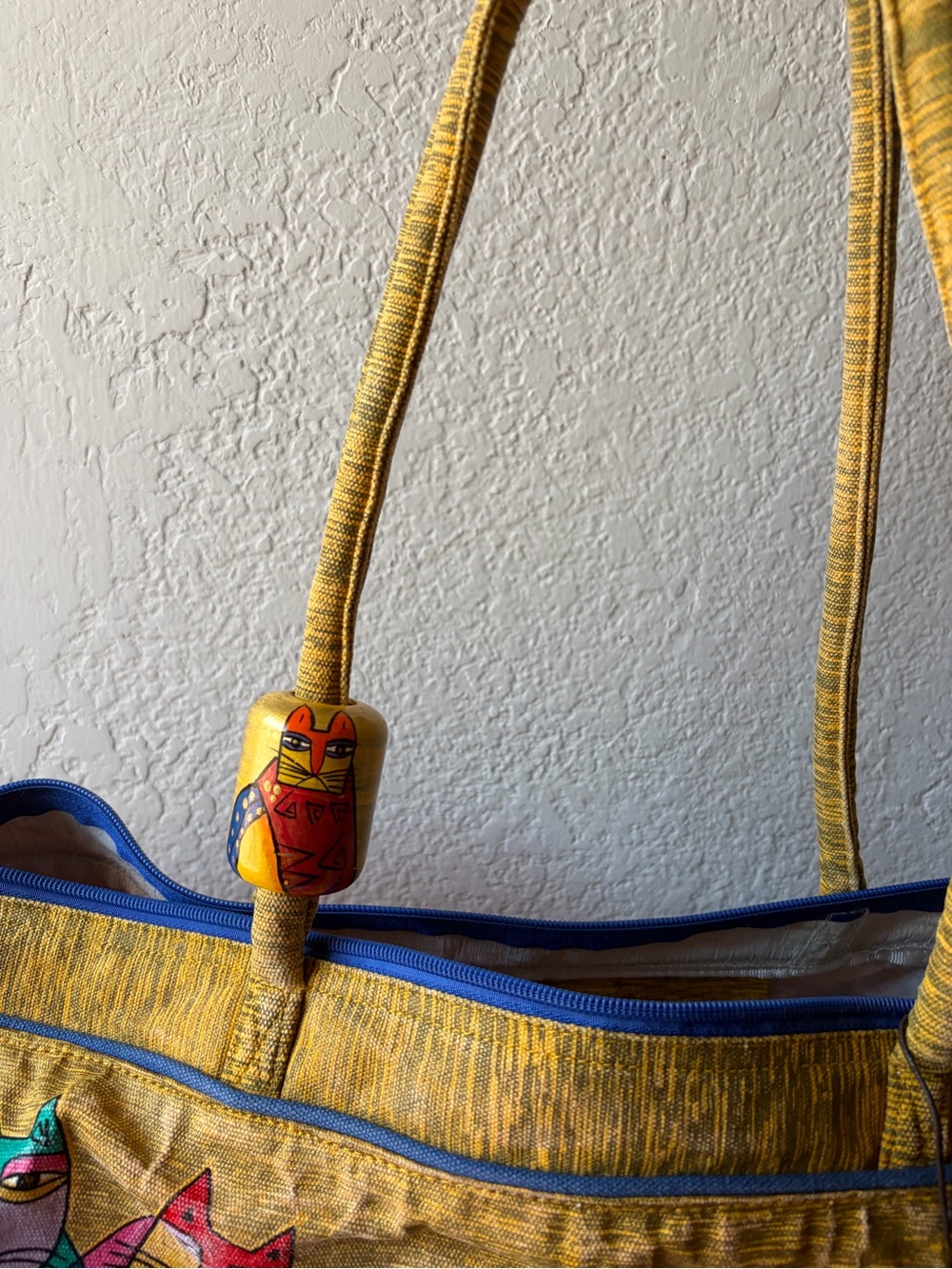 Laurel Burch Multi-Color Cat Print Travel Weekender - Yellow Accents #vintage - Picture 3 of 10